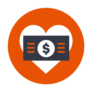 Donate icon with a heart